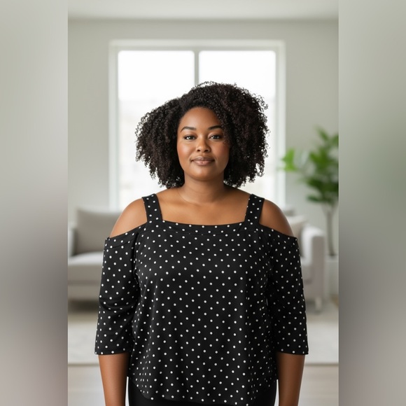 Woman Within Black and White Polka Dot Cold Shoulder Tunic 26/28. 2X - Picture 1 of 12